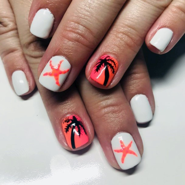 Creative Peach Colored Nails And Palm Art