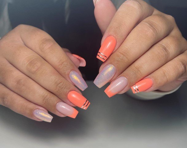 Creative Peach With Glitter Nail Designs For Women