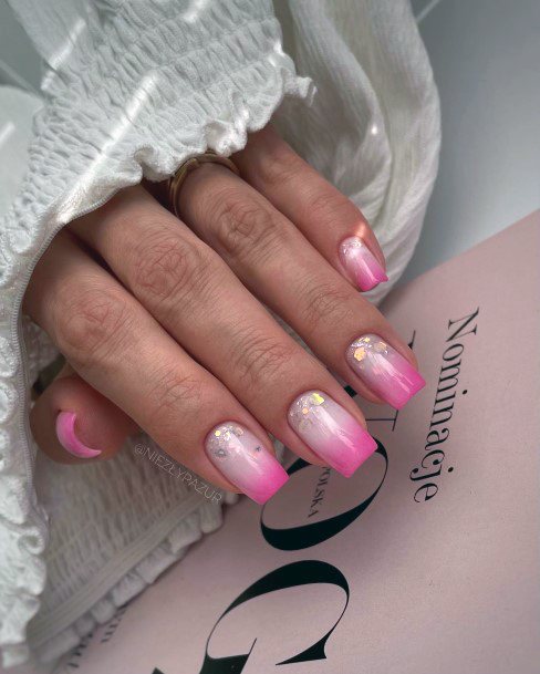 Creative Pink Ombre With Glitter Nail Designs For Women