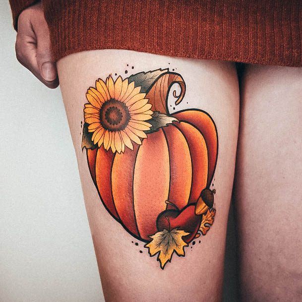 Creative Pumpkin Tattoo Designs For Women