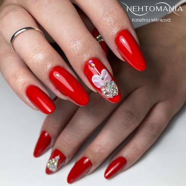 Creative Red With Diamond Rhinestones Nail Designs For Women