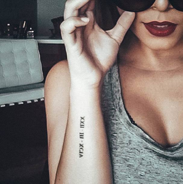 Creative Roman Numeral Tattoo Designs For Women Forearm