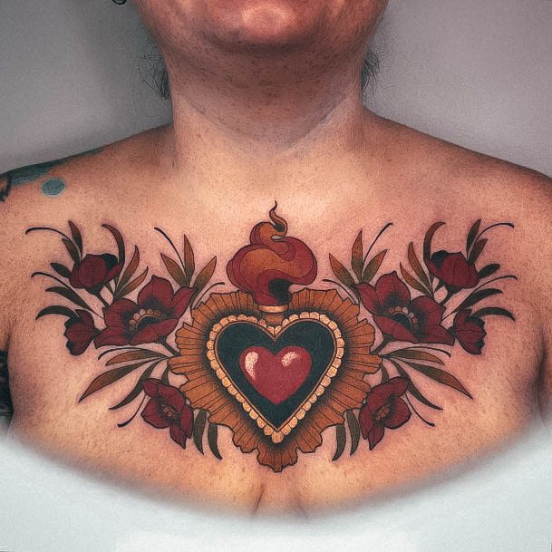 Creative Sacred Heart Tattoo Designs For Women