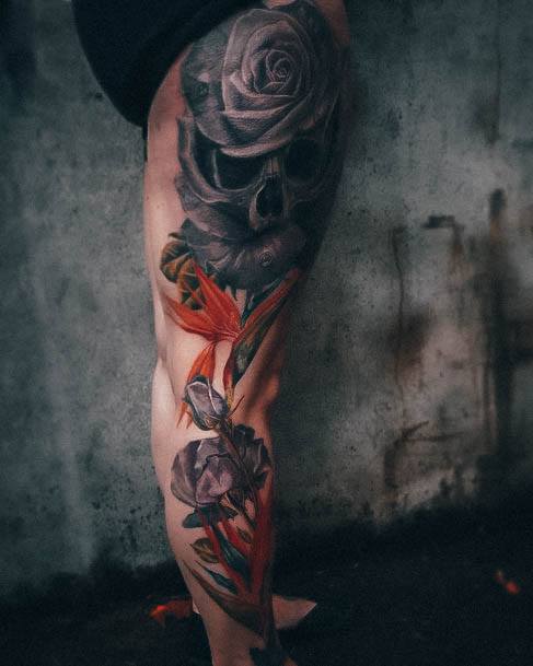 Creative Skull And Rose Tattoo Designs For Women