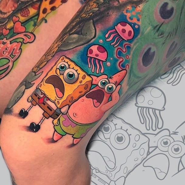 Creative Spongebob Tattoo Designs For Women