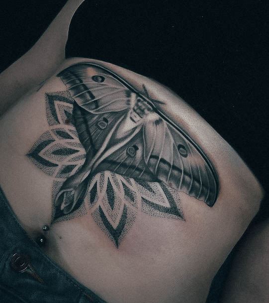 Creative Sternum Tattoo Designs For Women Moth
