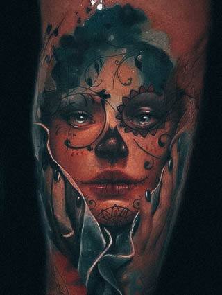 Creative Sugar Skull Tattoo Designs For Women 3d Realistic