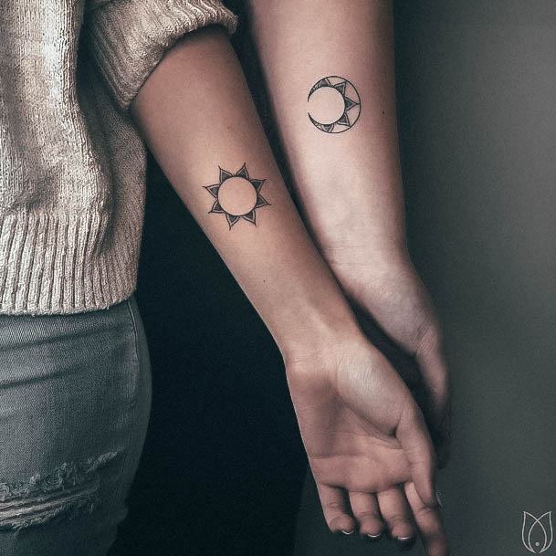 Creative Sun And Moon Matching Female Tattoo Designs For Women
