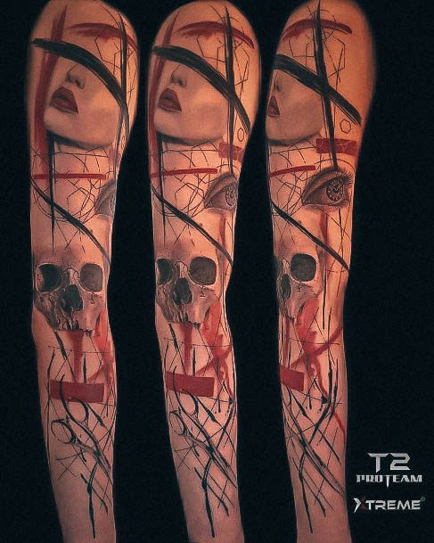 Creative Trash Polka Tattoo Designs For Women Skull Sleeve