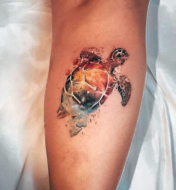 Creative Turtle Tattoo Designs For Women Outer Space White Ink