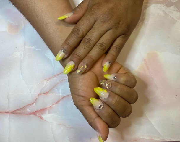 Creative Yellow With Diamonds Nail Designs For Women