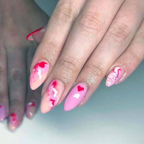 Crepe Pink Nails With Red Designs For Women