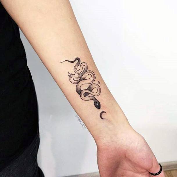 Crescent And Snake Tattoo Womens Hands