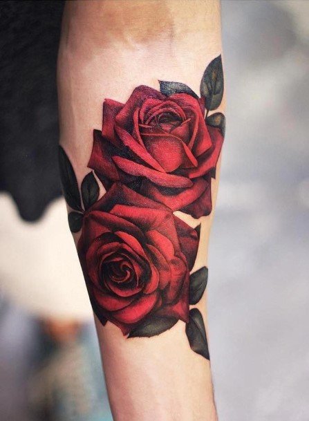 Crisp Red Rose Flower Tattoo Womens Forearms