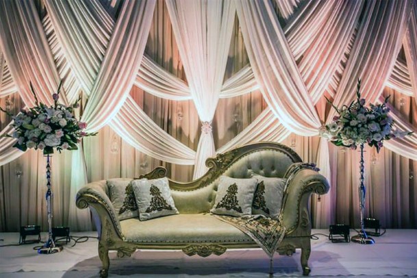 Crisscrossed Curtains Wedding Stage Decorations