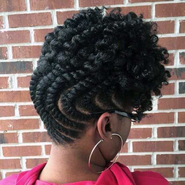 Crocheted Updo Hairstyle With Corncrow For Black Women