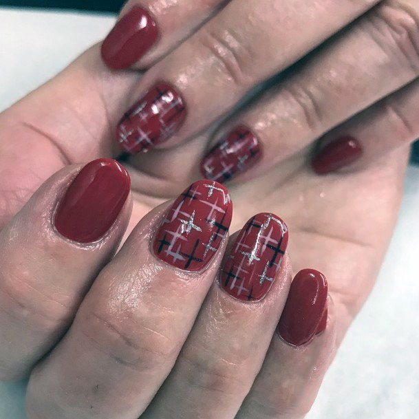 Cross Art On Red Nails Women