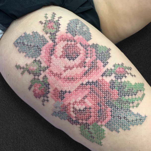 Cross Stitch Female Tattoo Designs