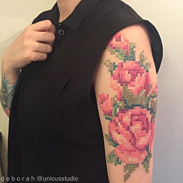 Cross Stitch Tattoo For Ladies