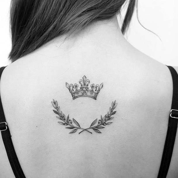 Crown And Leaf Stalk Tattoo Womens Back