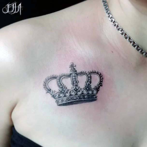 Crown Studded With Jewels Black Womens Shoulder Tattoo