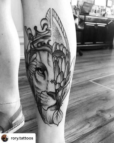 Crown Tattoo Of Jungle King Womens Legs