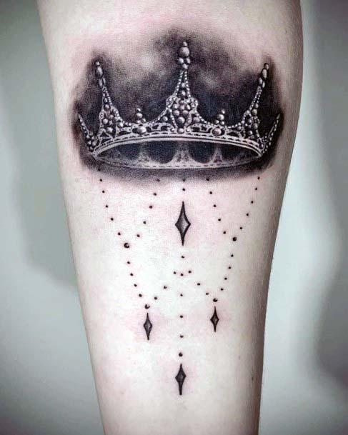 Crown With Beads Chain Tattoo For Women