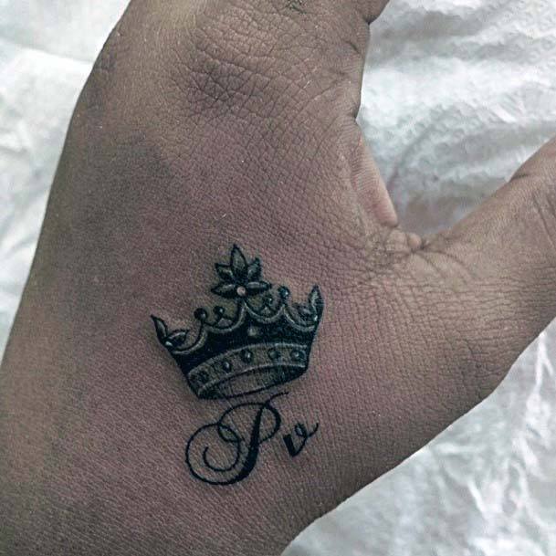 Crown With Initials Tattoo Womens Hands