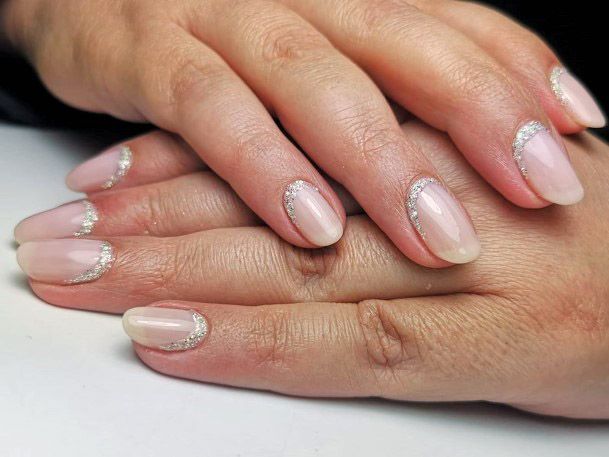 Crystals At Base Nude Nail Art For Women