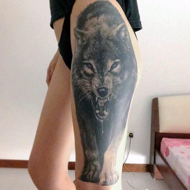 Cunning Dark Wolf Tattoo Womens Legs