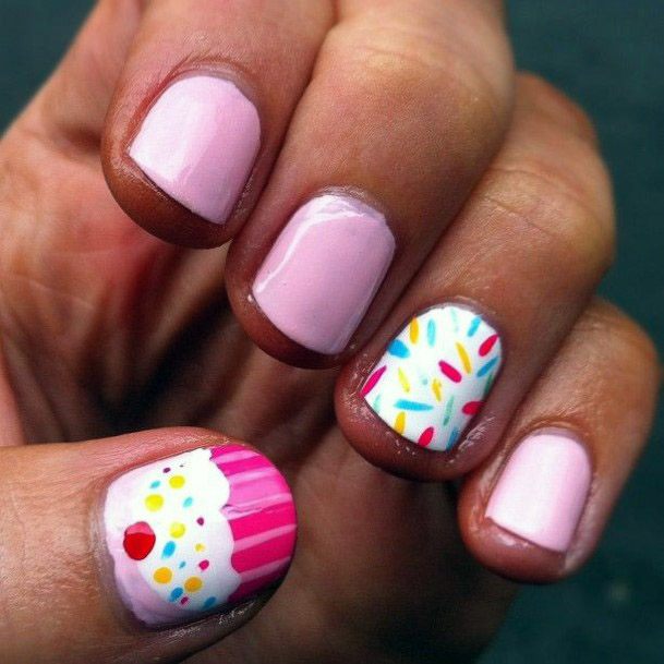 Cupcakes On Pink Nails Birthday Design