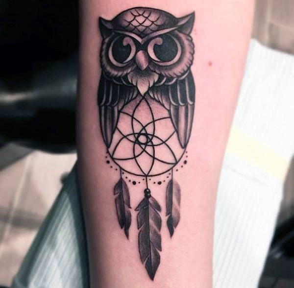 Curious Owl Dream Catcher Tattoo Womesn Thighs