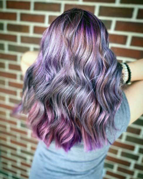 Curly Blonde Purple And Pink Hairstyle For Girls In Spring