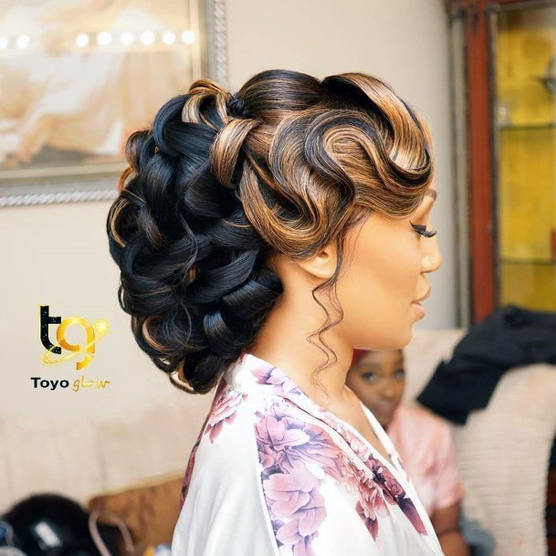 Curly Golden And Dark Bun Wedding Hairstyles For Black Women