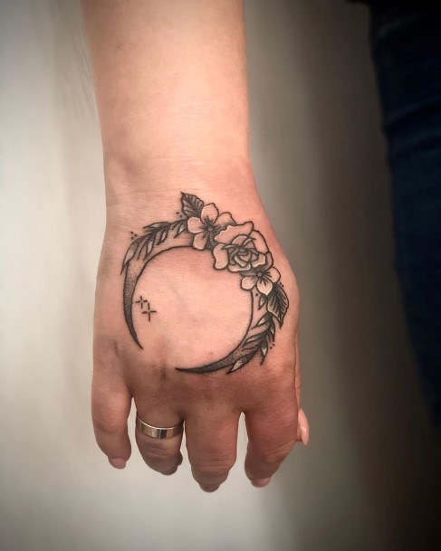 Curved Floral Art Tattoo Women Hands