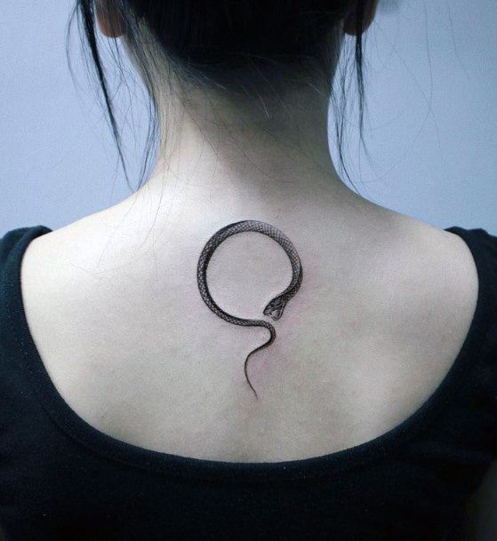 Curved Snake Tattoo Womens Back