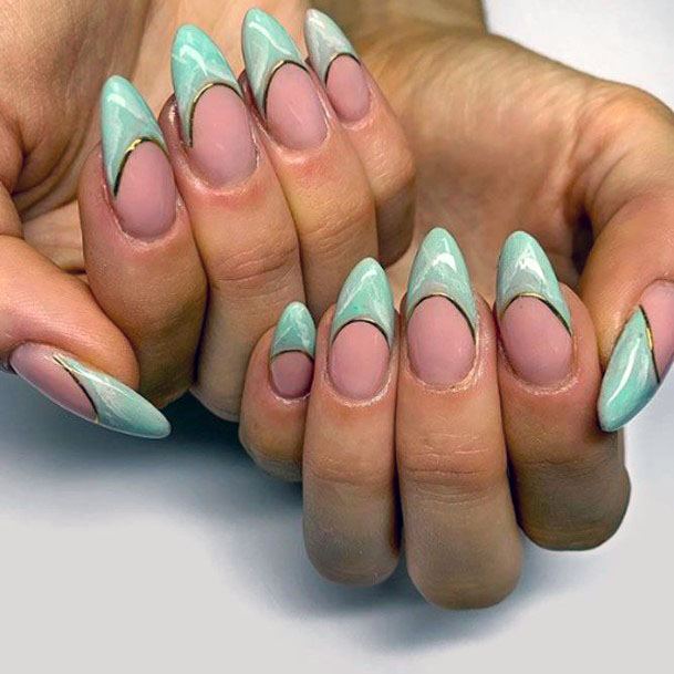 Curved Tip Mint Nails Women