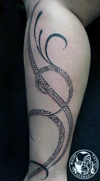 Curved Tribal Tattoo Calves Women