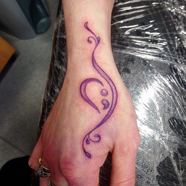 Curvy Purple Semi Colon Tattoo Womens Hands