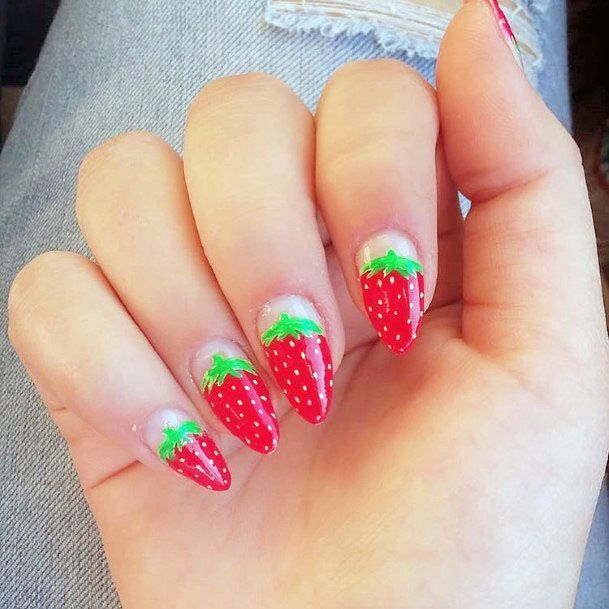 Cute Almond Strawberry Nail Ideas For Girls