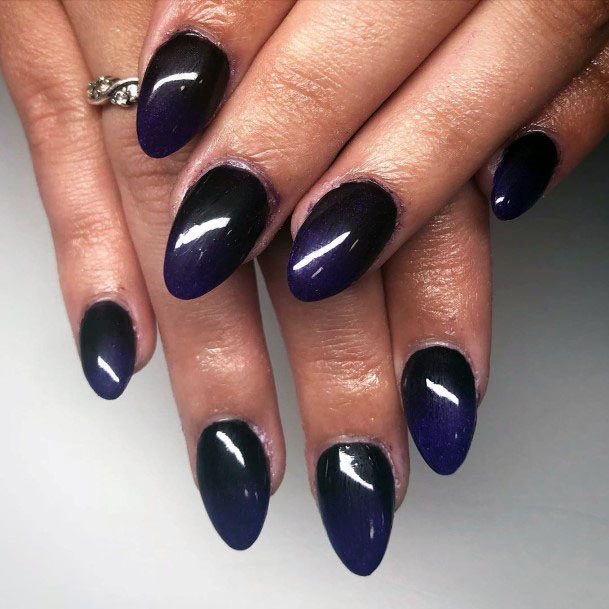 Cute Almondblack And Purple Faded Nail Design For Girls