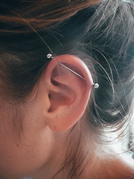 Cute And Simple Industrial Bar Ear Piercing Ideas For Girls