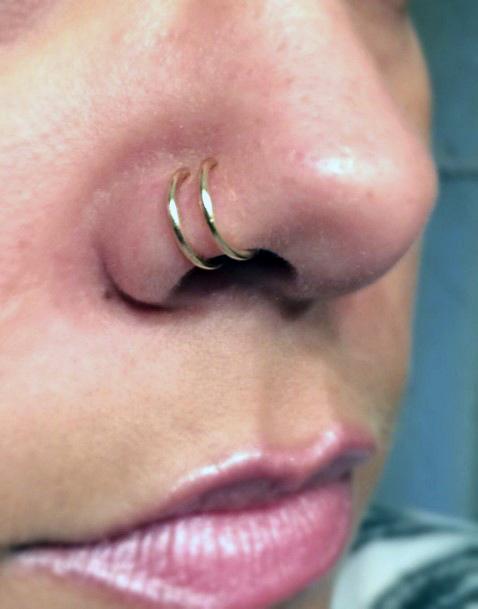 Cute And Sweet Double Nostril Hoop Nose Ring Piercing Ideas For Women