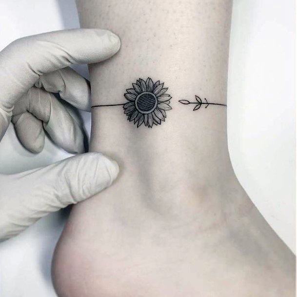 Cute Anklet Style Floral Tattoo Women