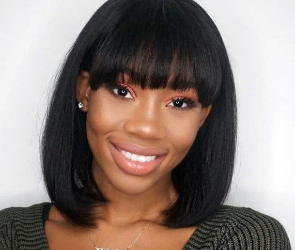 Cute Bangs Middle Part Bob Hairstyles For Black Women