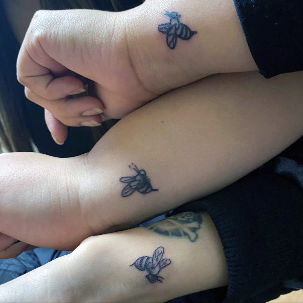 Cute Bee Sister Tattoo Women