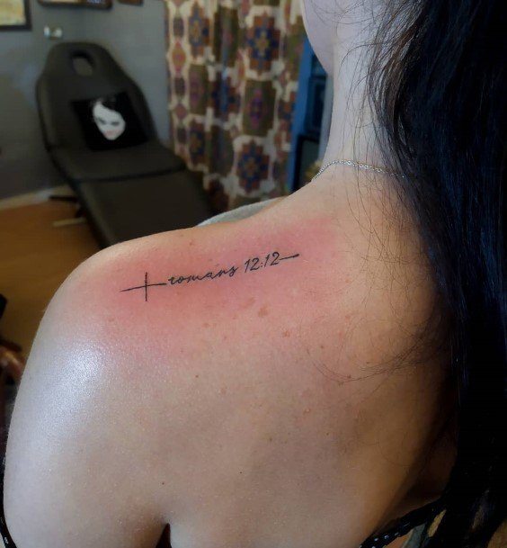 Cute Bible Verse Tattoo Designs For Women Shoulder Romans