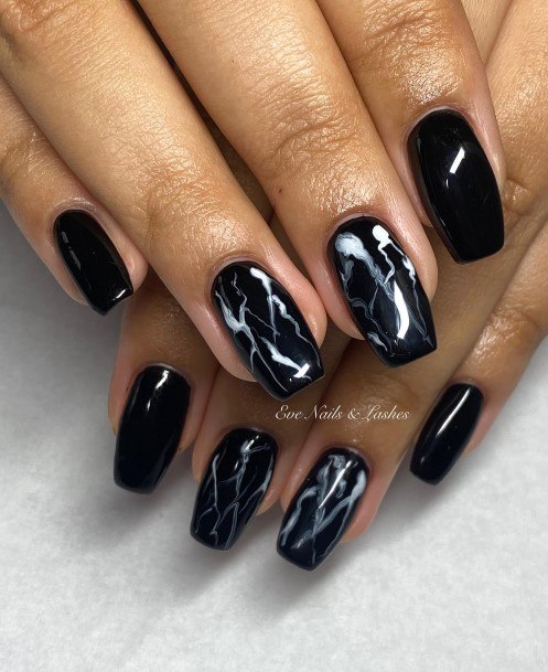 Cute Black And White Marble Nail Designs For Women