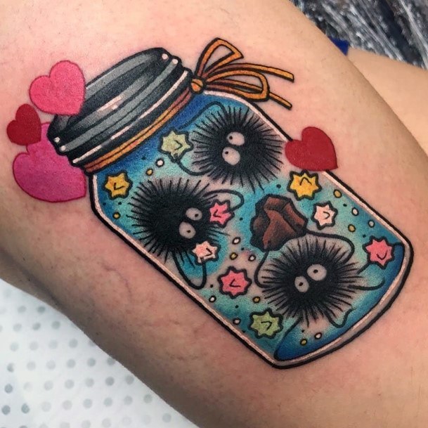 Cute Black Creatures In A Bottle Tattoo For Women