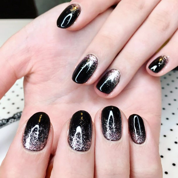 Cute Black Silver Ombre Sleek Nail Design Short Nails For Girls